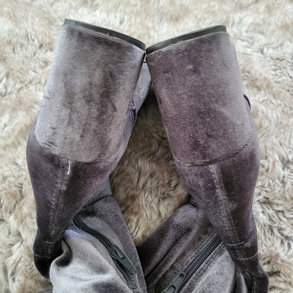 Aldo Crushed Velvet Thigh High Belinna Boots Silver Blue Gray Chunky Heel Size 8 - Picture 4 of 7